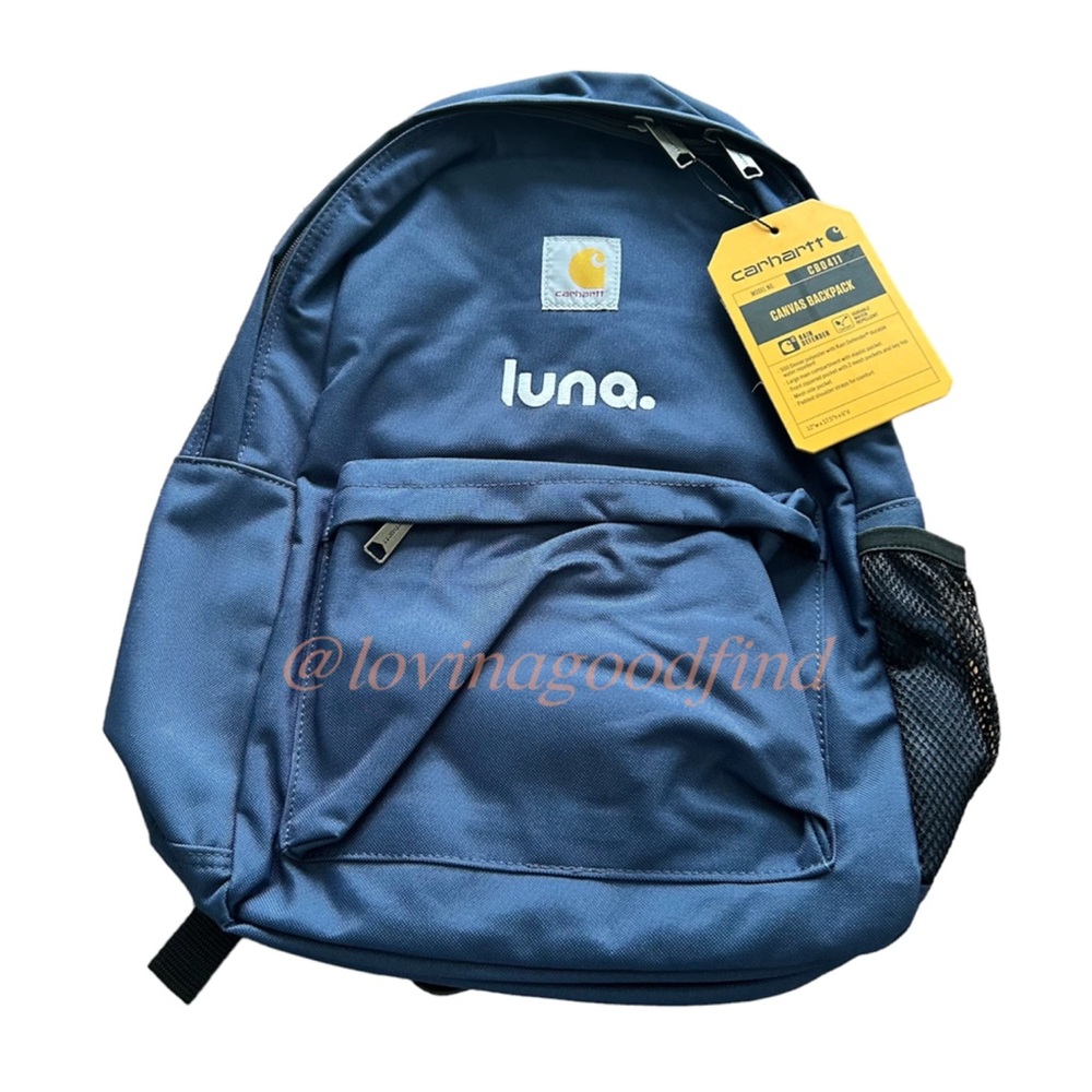 Carhartt Navy Blue Canvas Padded Shoulder Straps Rain Defender Backpack Bag NWT